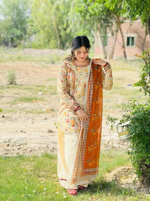MEHAR LAWN 3PC ( FARSHI SHALWAR )