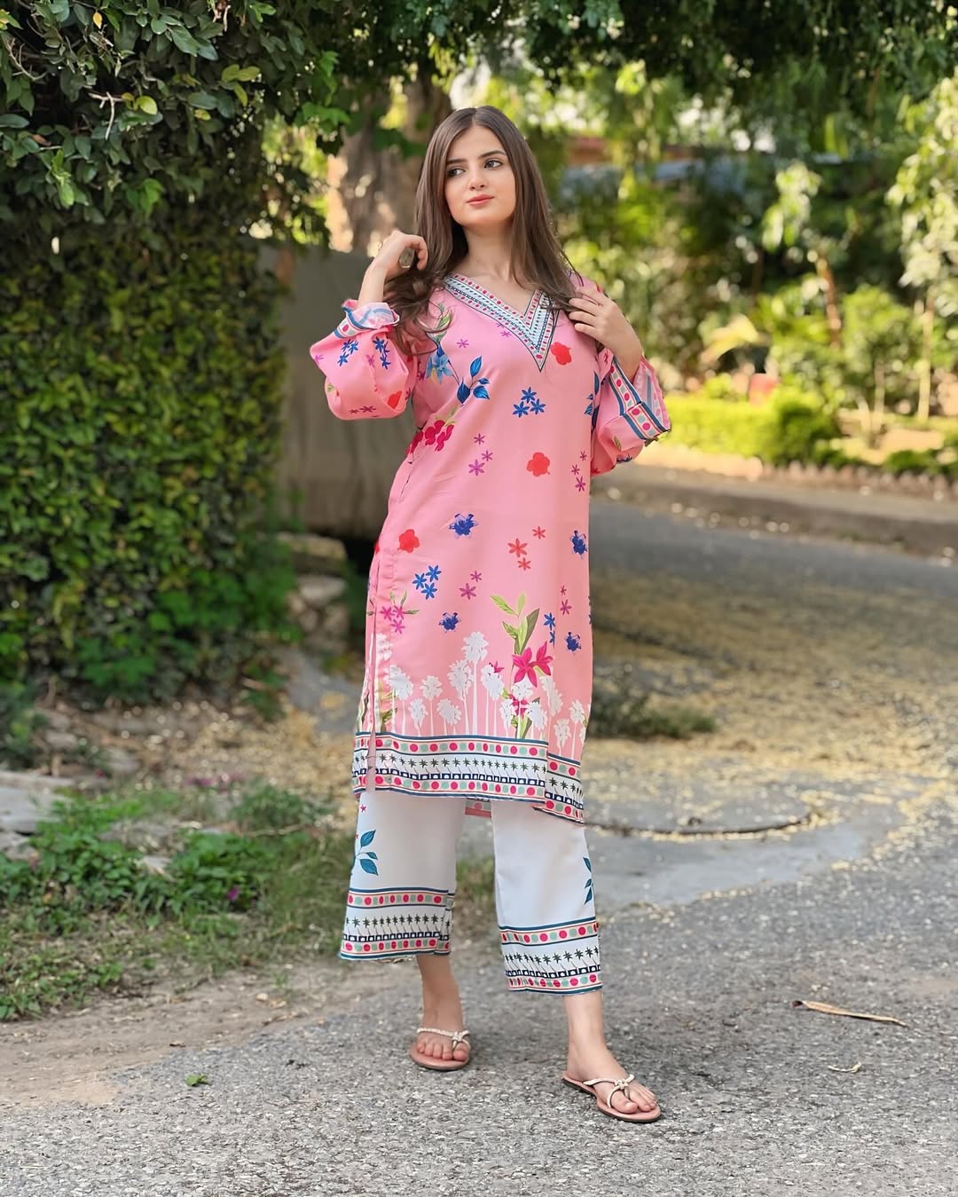 PINK FLORAL DIGITAL PRINTED 2PC